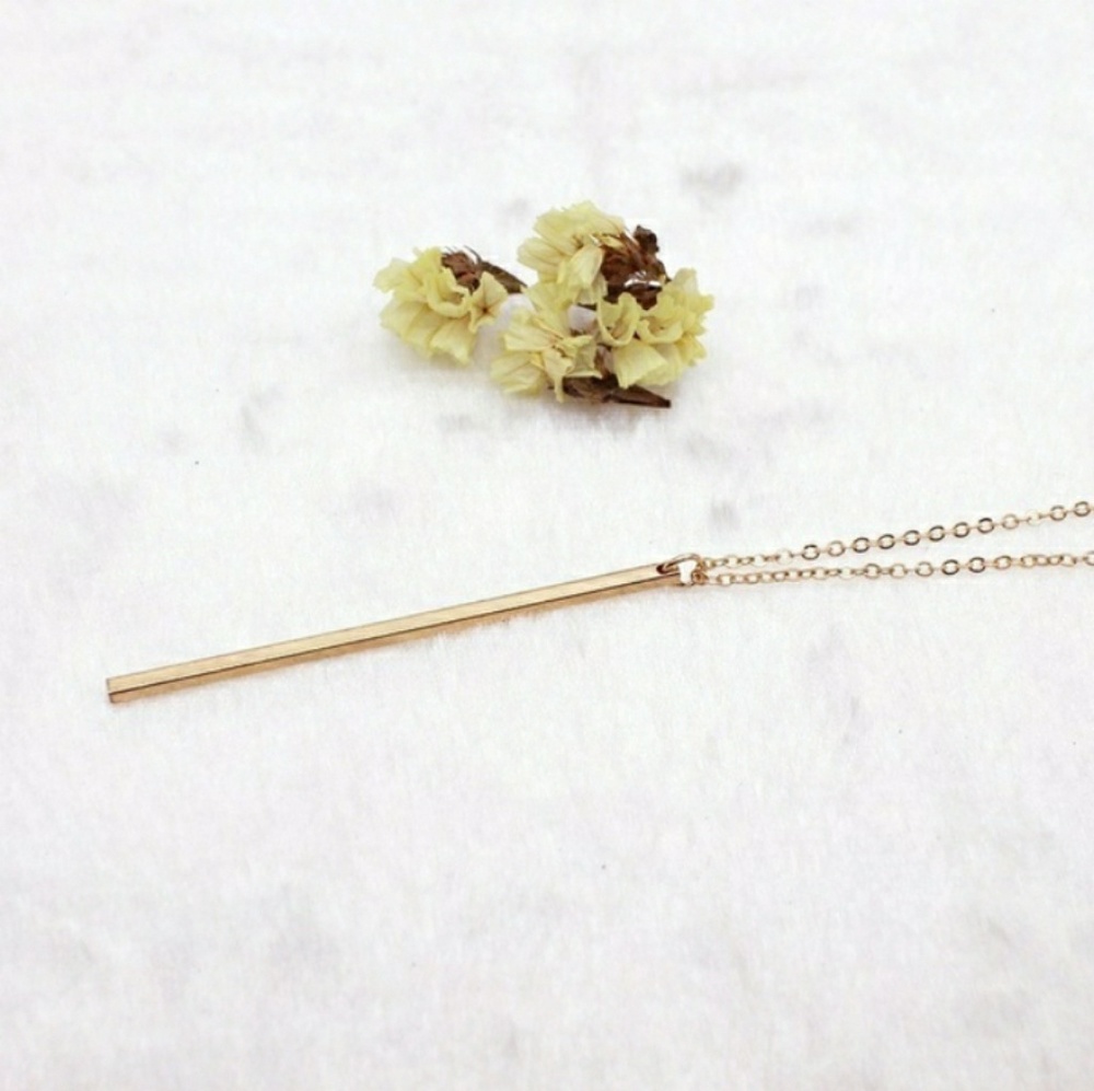 Gold Minimal Bar Necklace Minimalist Bar & Chain - Picture 2 of 4